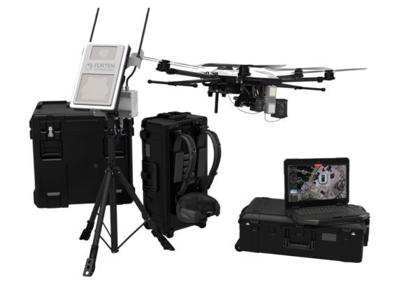 Fortem's AI-powered airspace security suite combines TrueView radar and sensors, SkyDome command-and-control software, and DroneHunter interceptors
